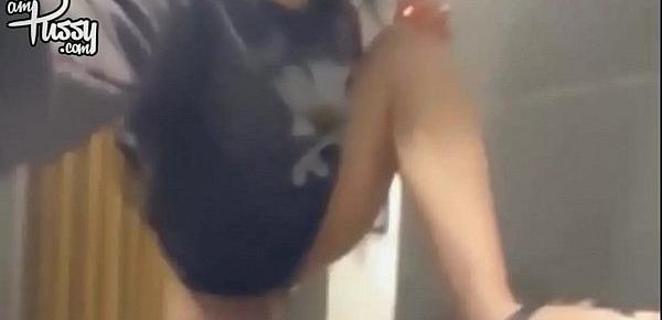  AMATEUR teen brunette masturbates to orgasm in the public toilet, selfshot